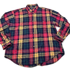 Vintage Lands End Shirt XL Button Long Sleeve Red Plaid Lumberjack Cabincore‎